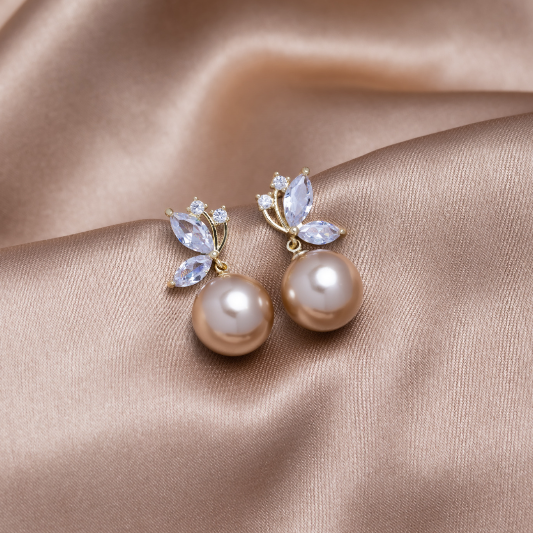 Beautiful Pearl Crystal Earrings Taupe Boutique Earth – Butterfly &