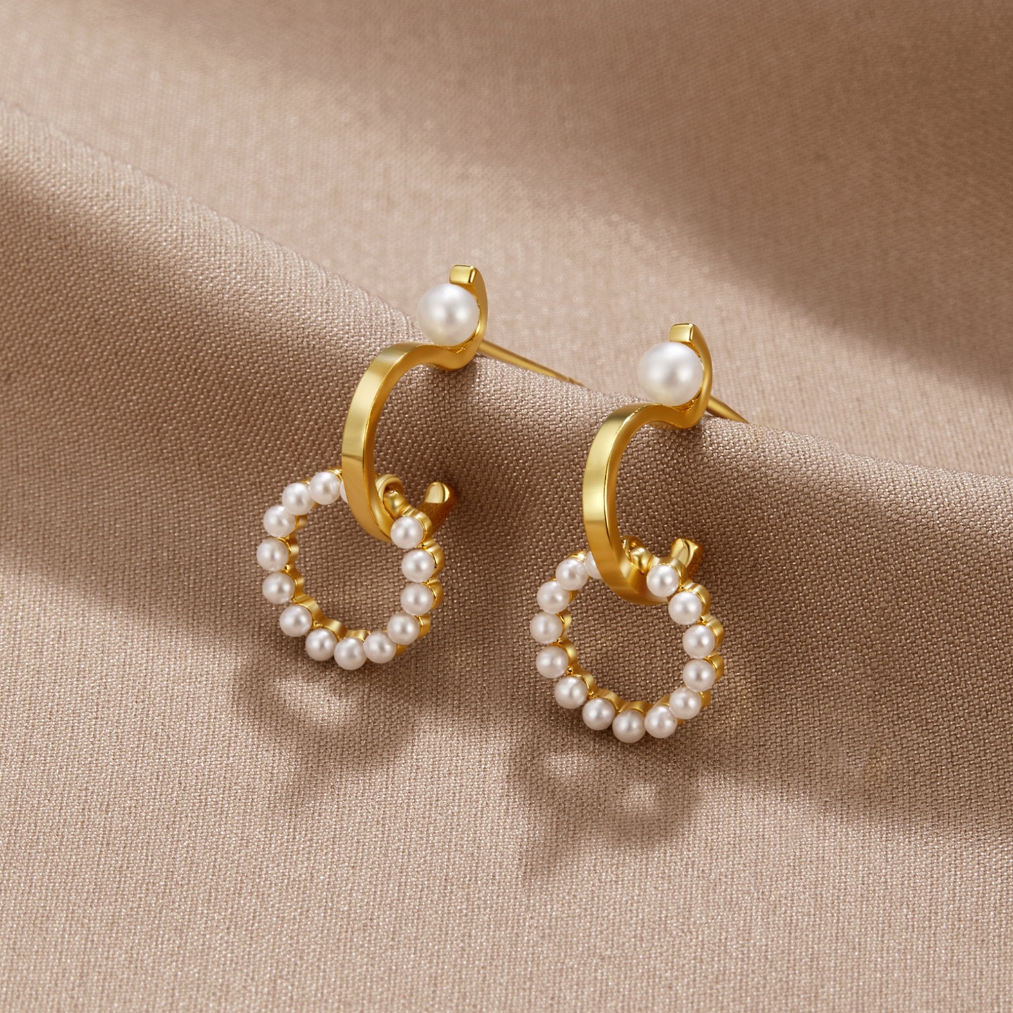 Double hoop store pearl earrings