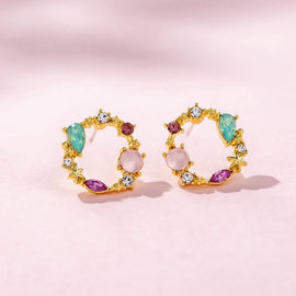 Jade & Pink Crystal Orelia Earrings - Beautiful Earth Boutique