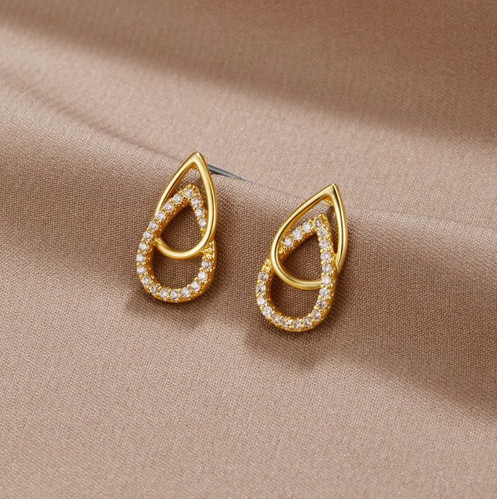 Teardrop Hoop Studs Earrings with Extra Long Chain Backs – i.a.m