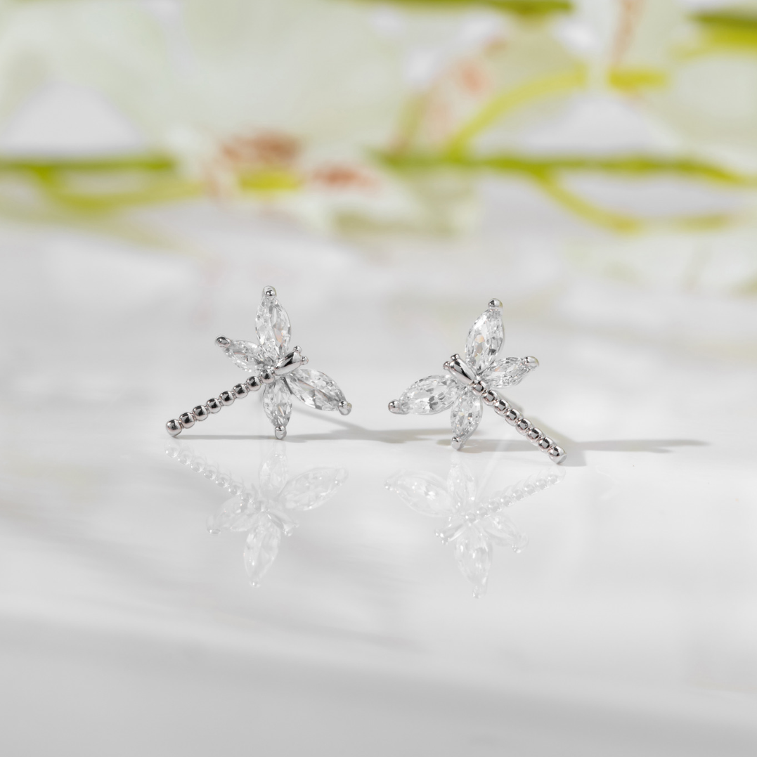 Silver Dragonfly Earrings, 1 5/8 long Diamond cut .925 Sterling