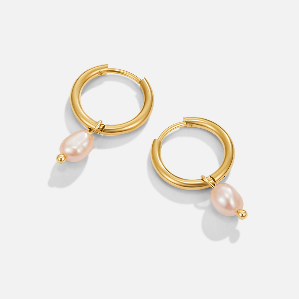 Pink Freshwater Pearl Bella Hoop Earrings