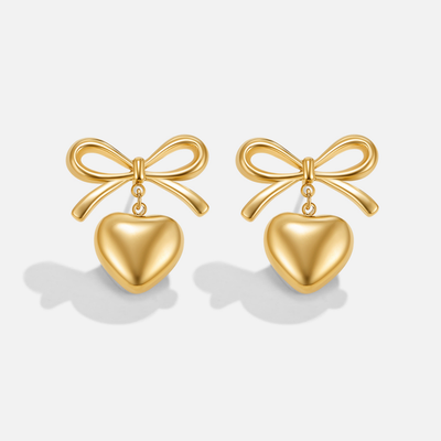 Mary Bow Heart Drop Earrings