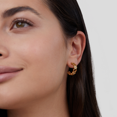 Gold & Crystal Honeycomb Hoop Earrings