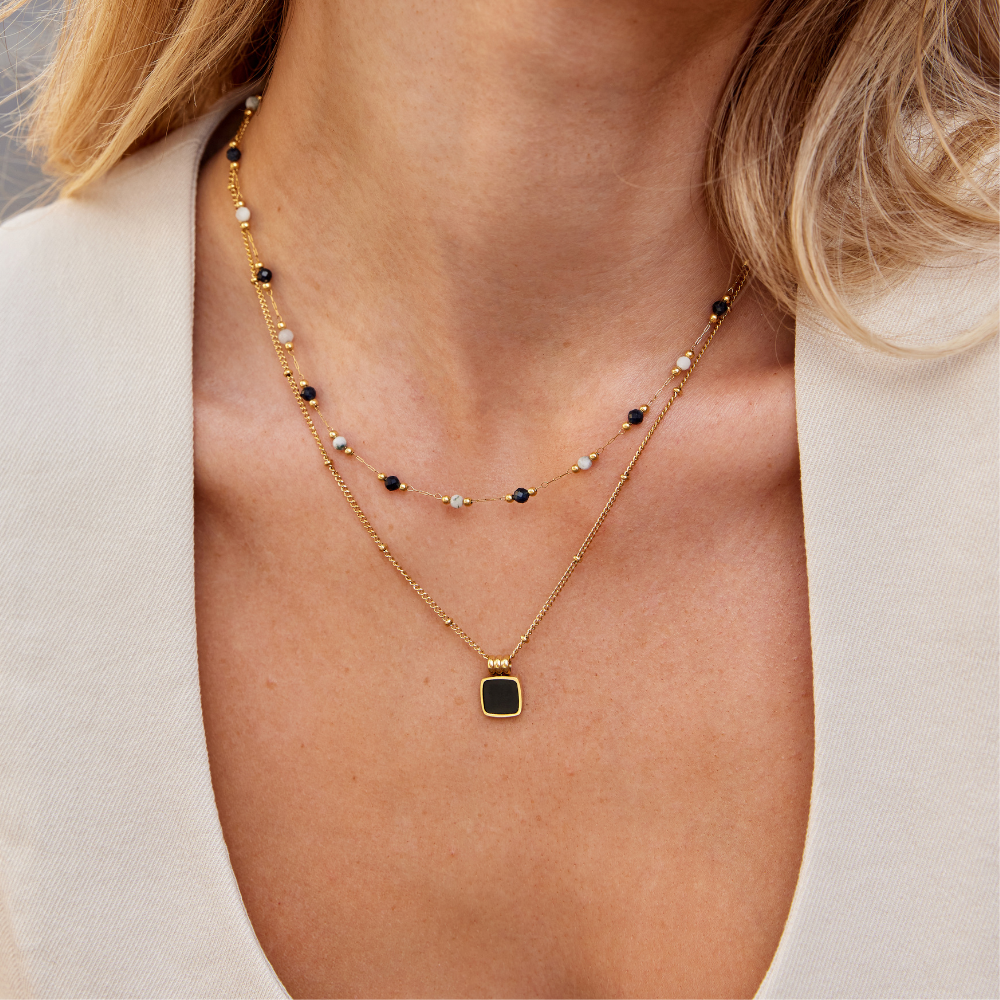 Lulu Midnight Beaded Stone Necklace