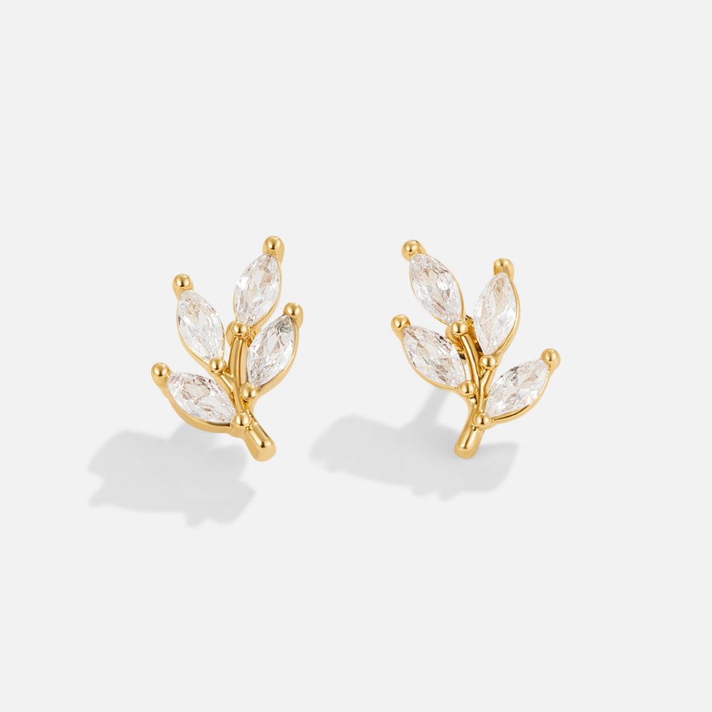 Crystal Leaf Stud Earrings - Beautiful Earth Boutique