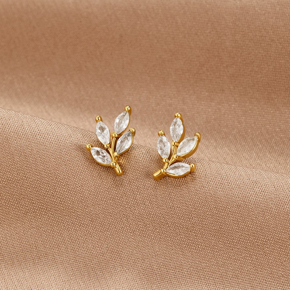 Crystal Leaf Stud Earrings - Beautiful Earth Boutique