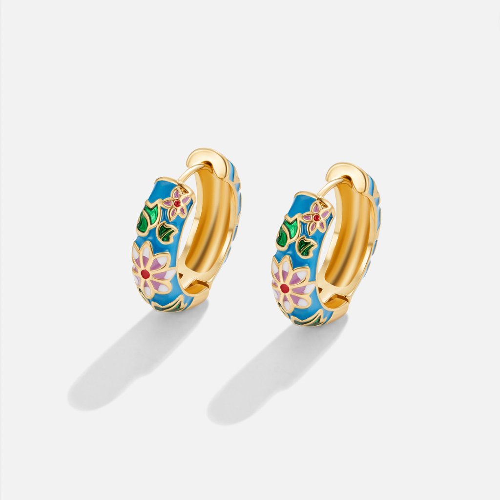 Gold Hoop Flower Earrings