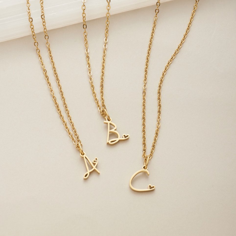 Gold Letter Heart Necklace - Beautiful Earth Boutique