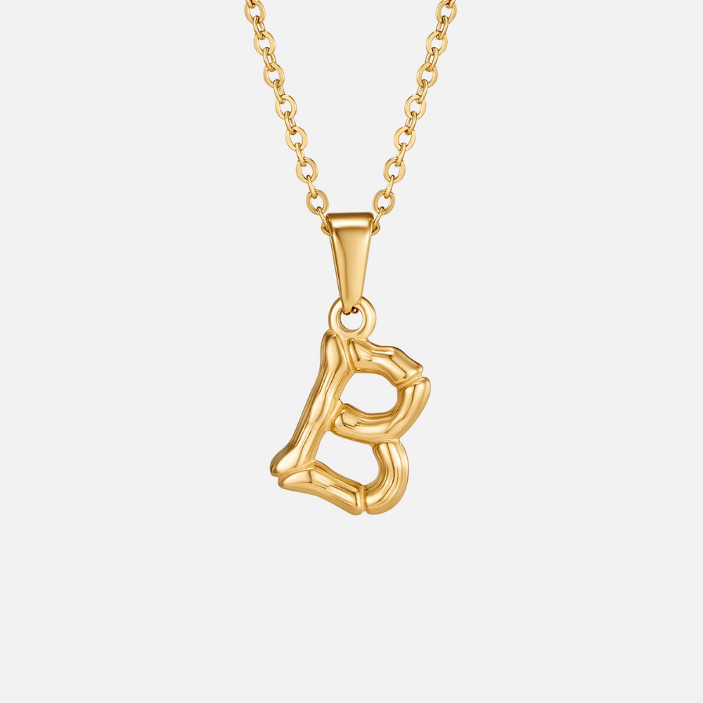 Golden Bamboo Letter Pendant Necklace - Beautiful Earth Boutique