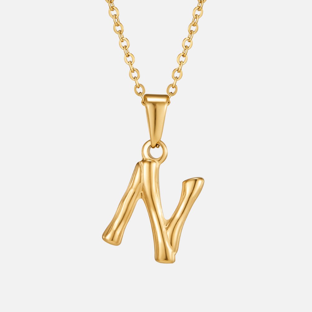 Golden Bamboo Letter Pendant Necklace - Beautiful Earth Boutique