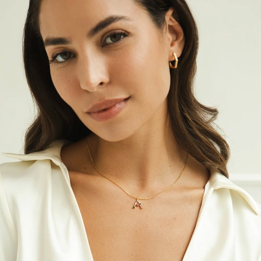 Mila Crystal Letter Charm Necklace - Beautiful Earth Boutique