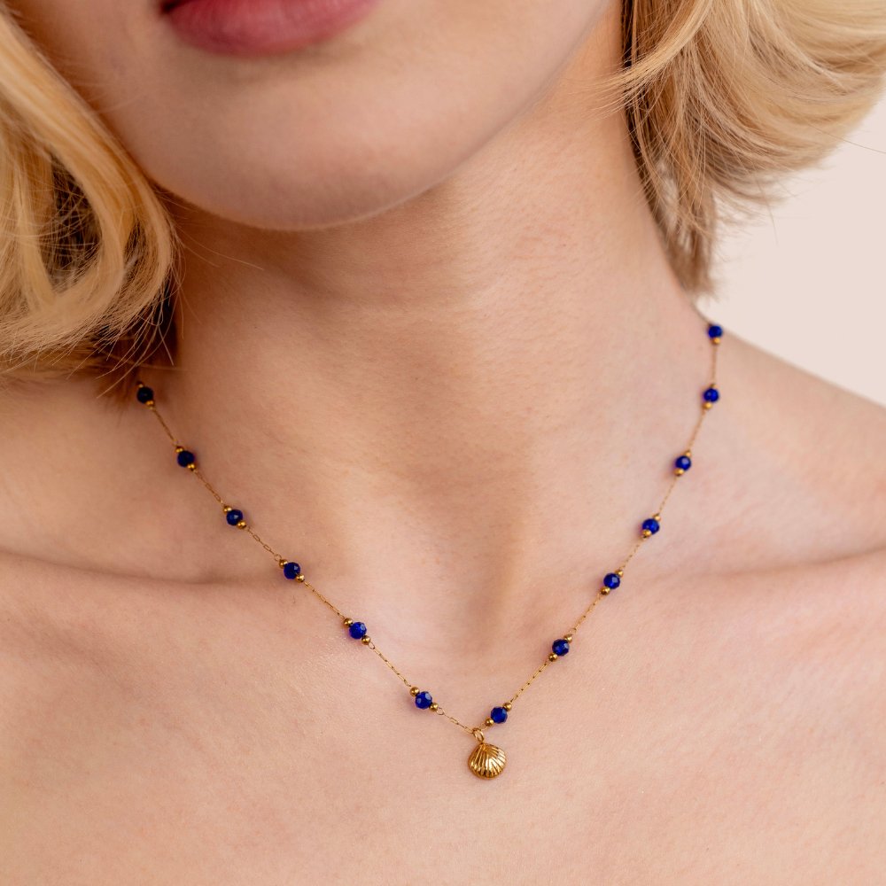 Nerissa Gold Shell & Blue Bead Necklace - Beautiful Earth Boutique