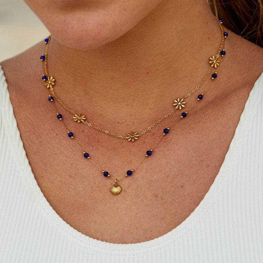 Nerissa Gold Shell & Blue Bead Necklace - Beautiful Earth Boutique