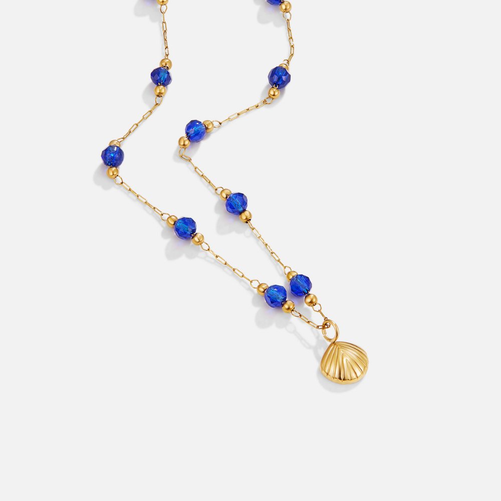Nerissa Gold Shell & Blue Bead Necklace - Beautiful Earth Boutique