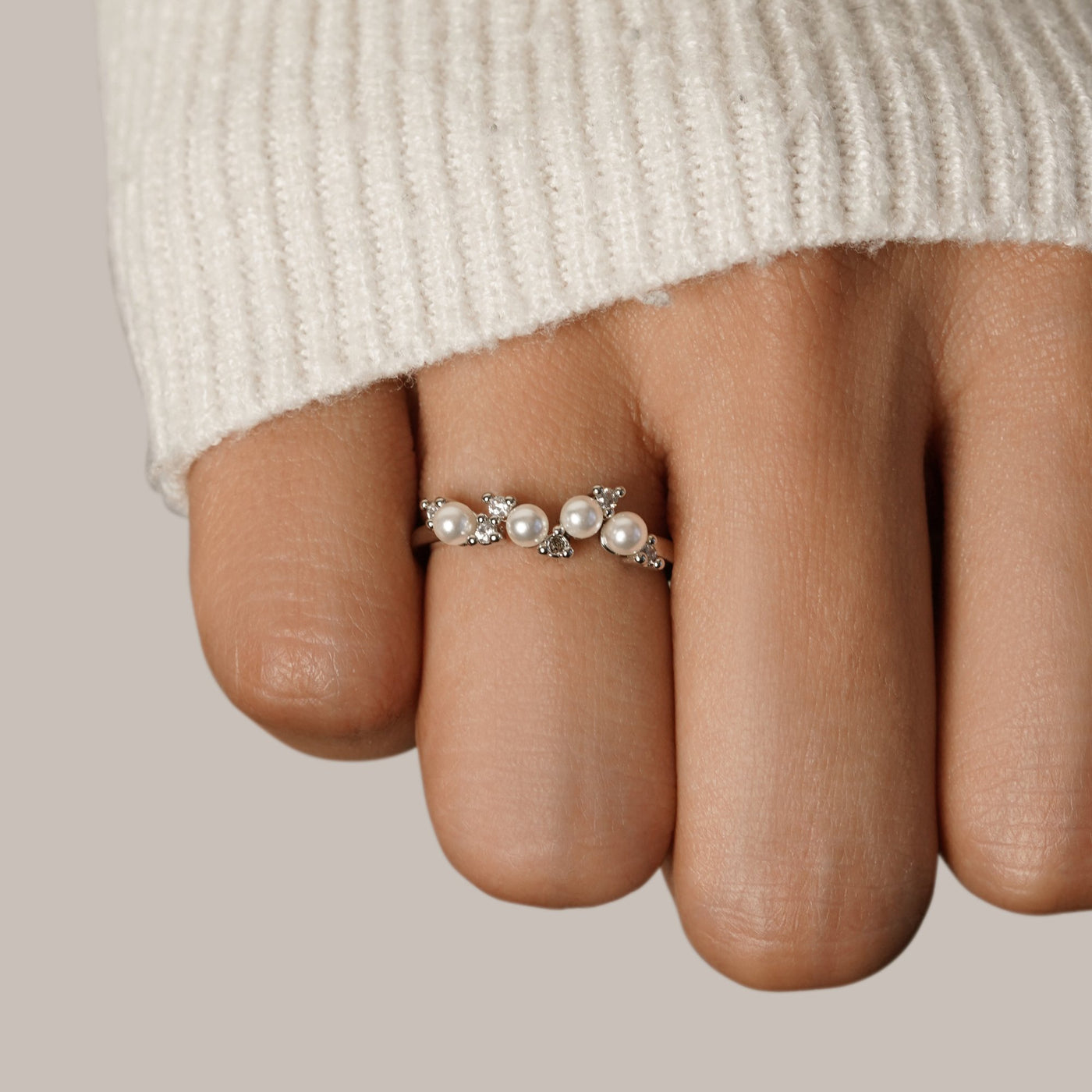 Serena Silver Crystal & Pearl Ring - Beautiful Earth Boutique