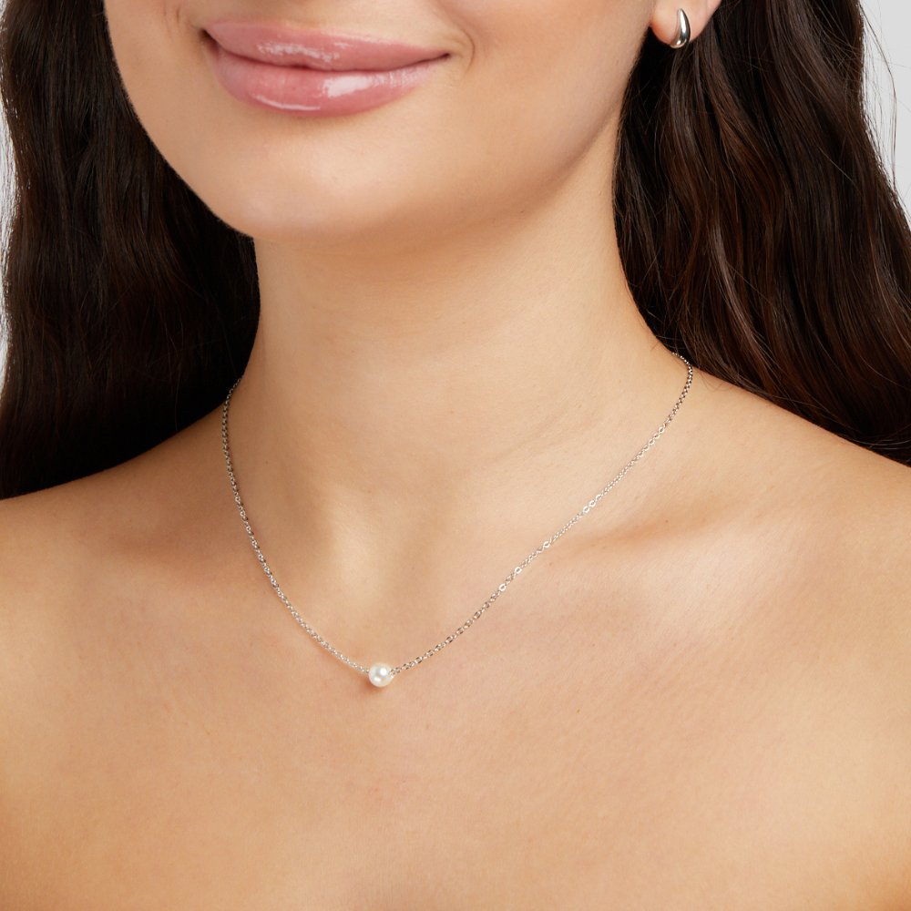 Solitaire Silver Pearl Necklace - Beautiful Earth Boutique