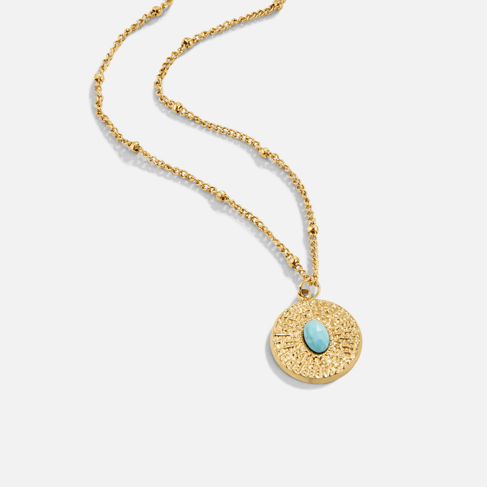 Turquoise Stone Coin Necklace - Beautiful Earth Boutique