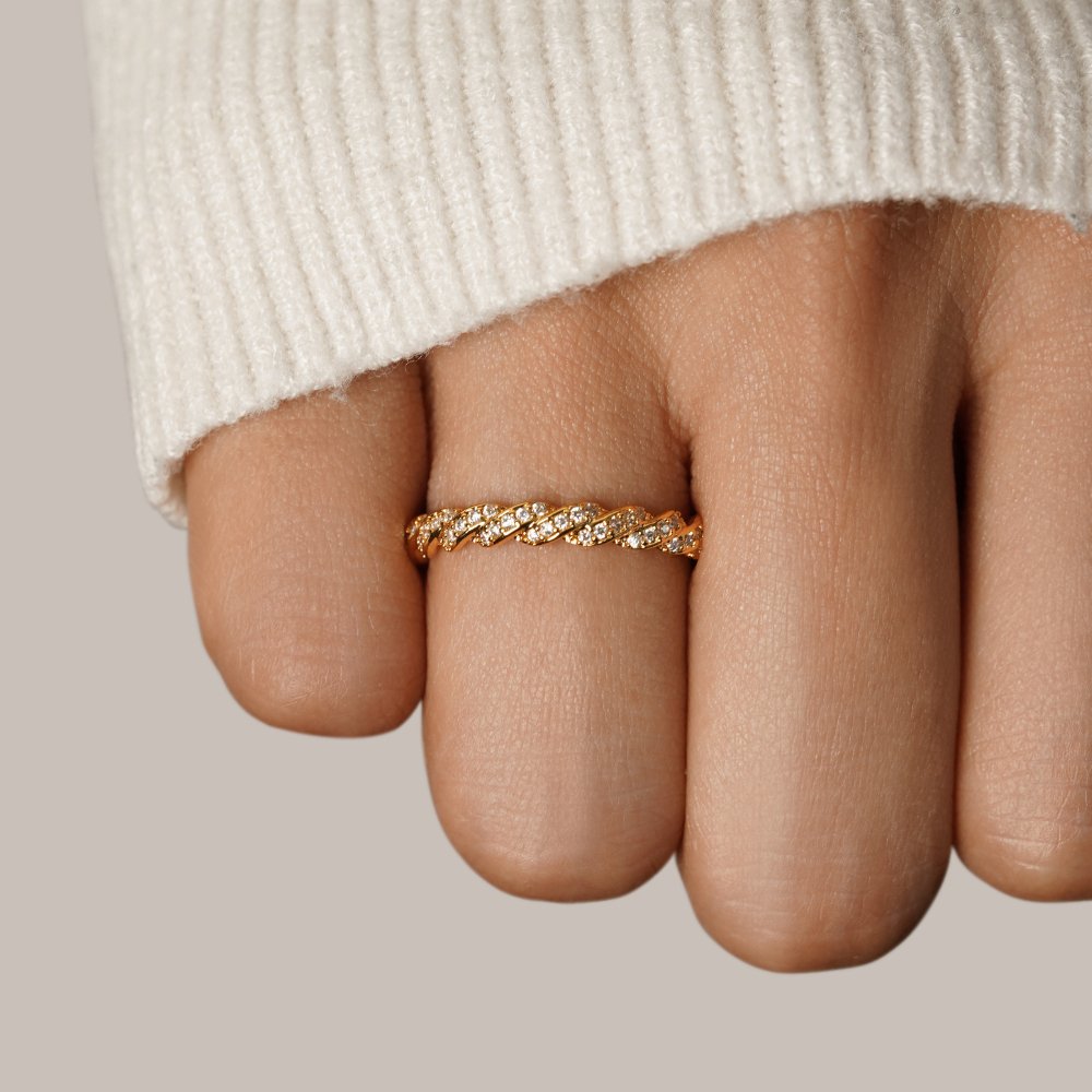 Twisted Gold Crystal Ring - Beautiful Earth Boutique