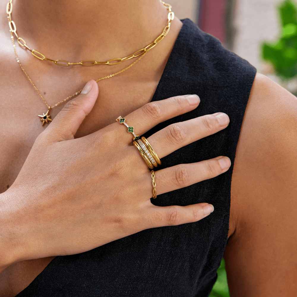 Vana Trio Gold & Crystal Ring Set - Beautiful Earth Boutique