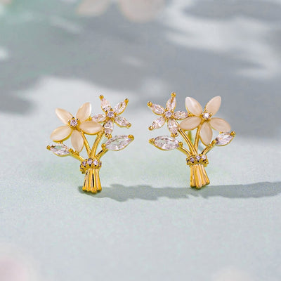 14K Gold Crystal Bouquet Earrings - Beautiful Earth Boutique