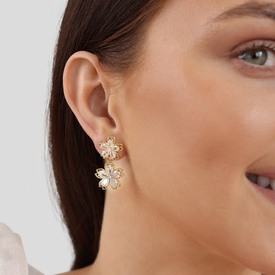 14K Gold Crystal Flower Drop Earrings - Beautiful Earth Boutique