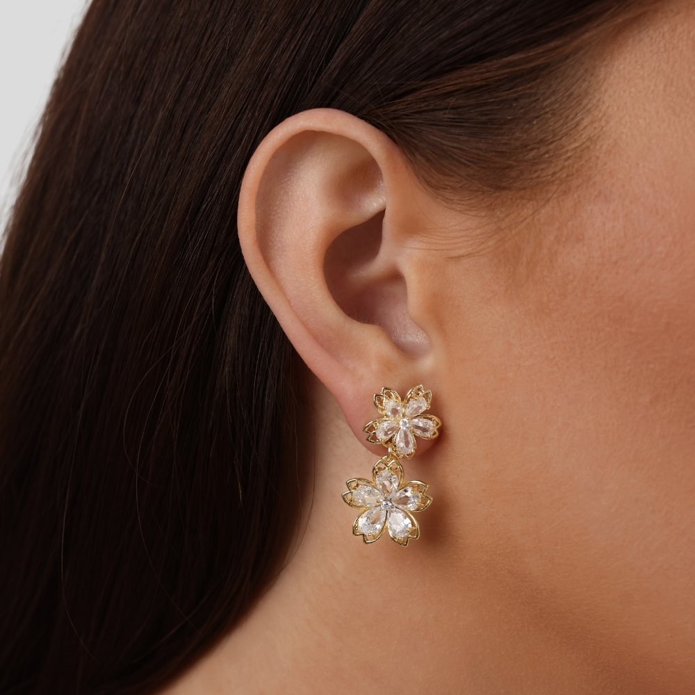 14K Gold Crystal Flower Drop Earrings - Beautiful Earth Boutique