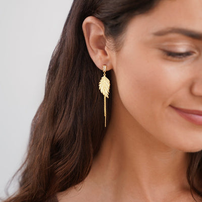 14K Gold Feather Drop Earrings - Beautiful Earth Boutique