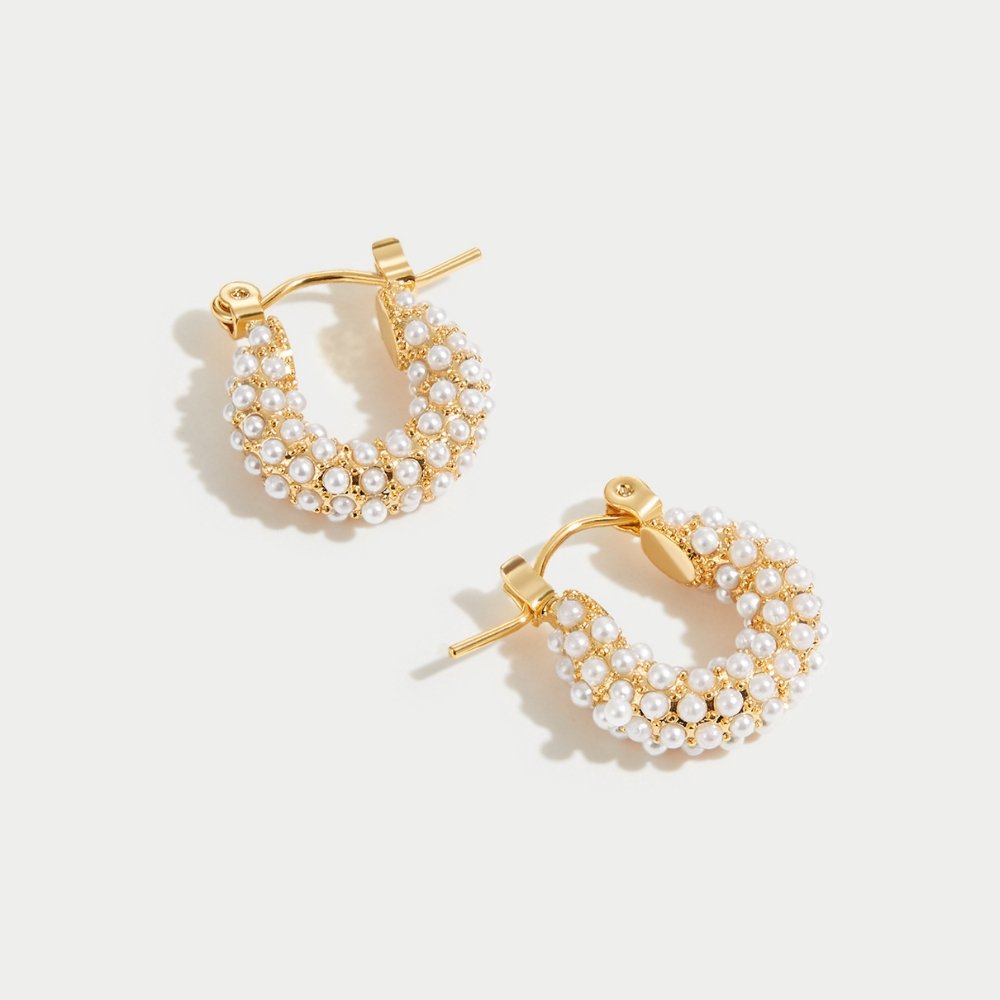 18K Gold Pearl Hoop Earrings – Beautiful Earth Boutique