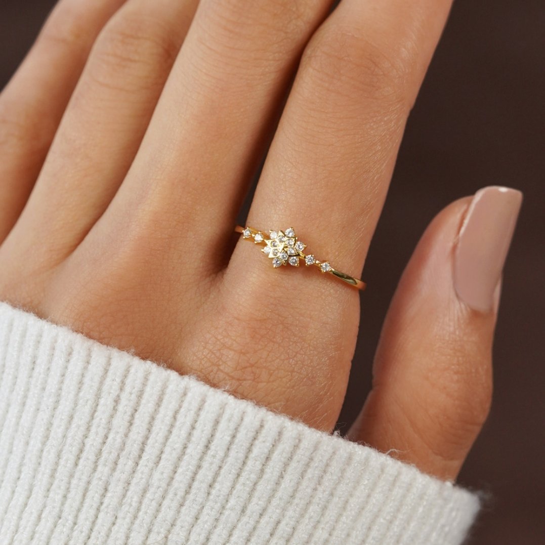 925 Sterling Silver Snowflake Gold Ring - Beautiful Earth Boutique