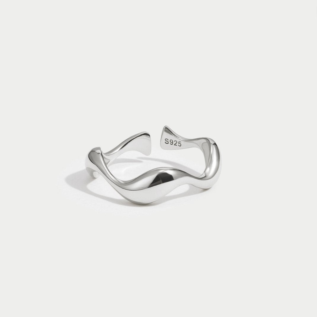 Sterling Silver Stylized Wave Adjustable Ring