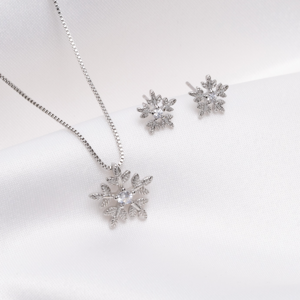 Sterling Silver Snowflake Earrings & Necklace Set