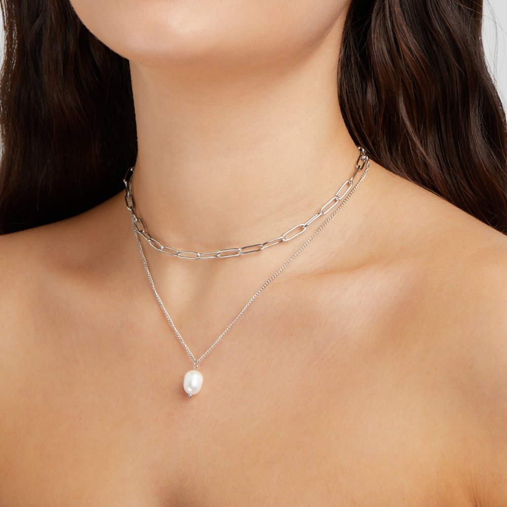 Angela Pearl Silver Necklace - Beautiful Earth Boutique