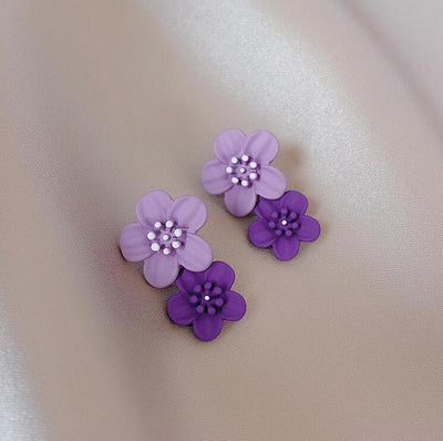 Blooming Purple Double Petal Earrings - Beautiful Earth Boutique
