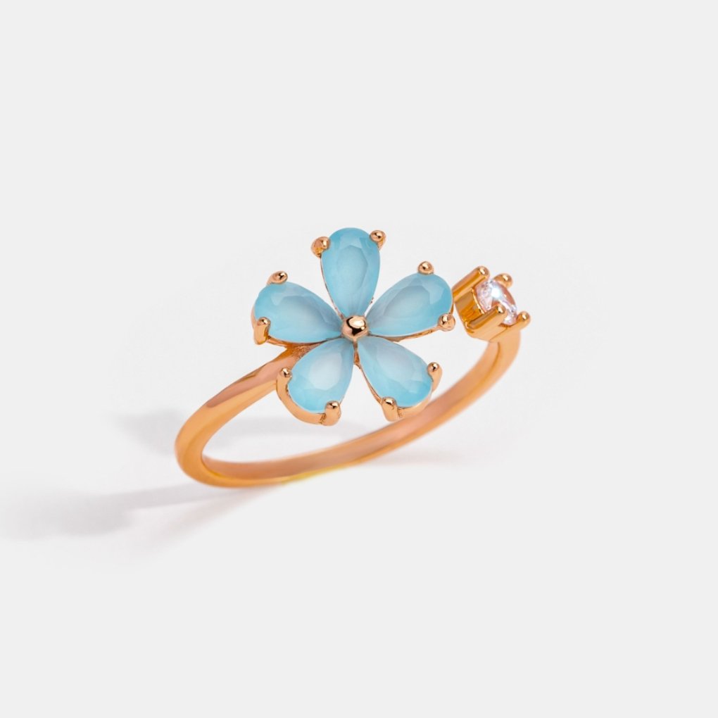 Blue Crystal Dahlia Flower Ring - Beautiful Earth Boutique