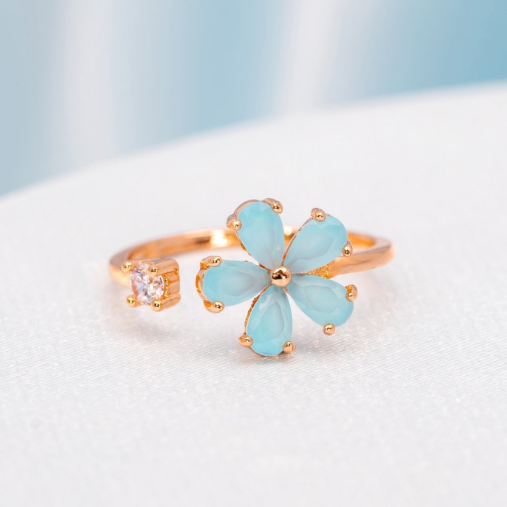 Blue Crystal Dahlia Flower Ring - Beautiful Earth Boutique