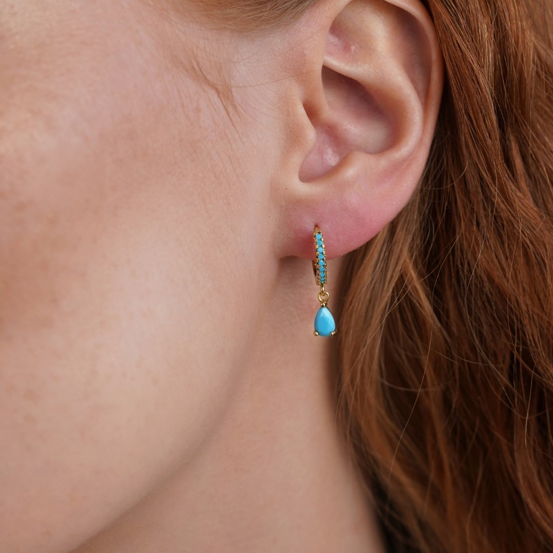 Blue Cyan Crystal Gold Hoop Earrings - Beautiful Earth Boutique