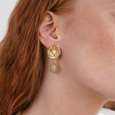 Camelia Flower & Stone Drop Earrings - Beautiful Earth Boutique