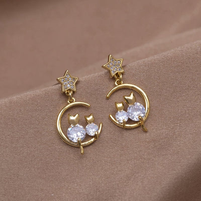 Cat & Moon Earrings - Beautiful Earth Boutique