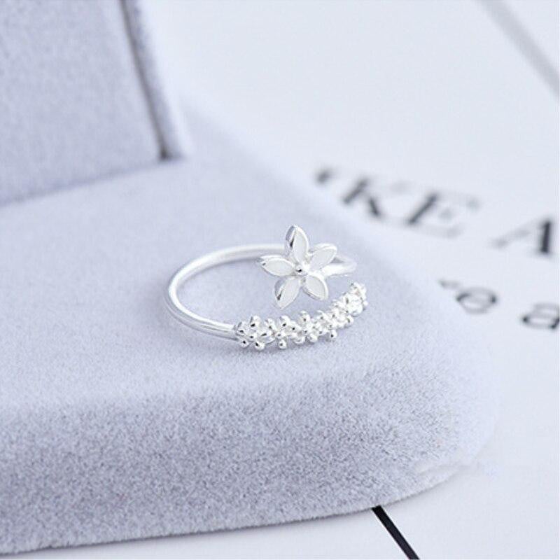 Vivid Aesthetic Multi-color Blossom Winter Flower Wide Band Silver Ring 