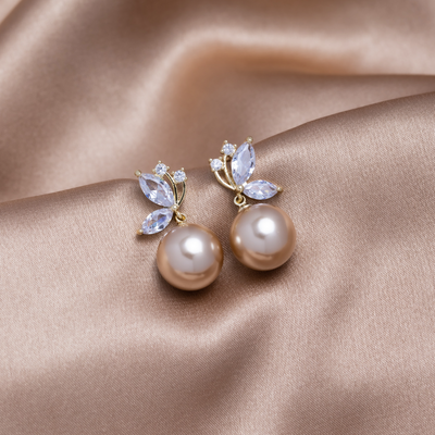 Crystal Butterfly & Pearl Earrings