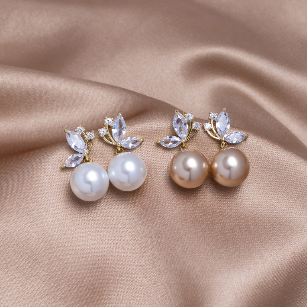 Crystal Butterfly & Pearl Taupe Earrings – Beautiful Earth Boutique