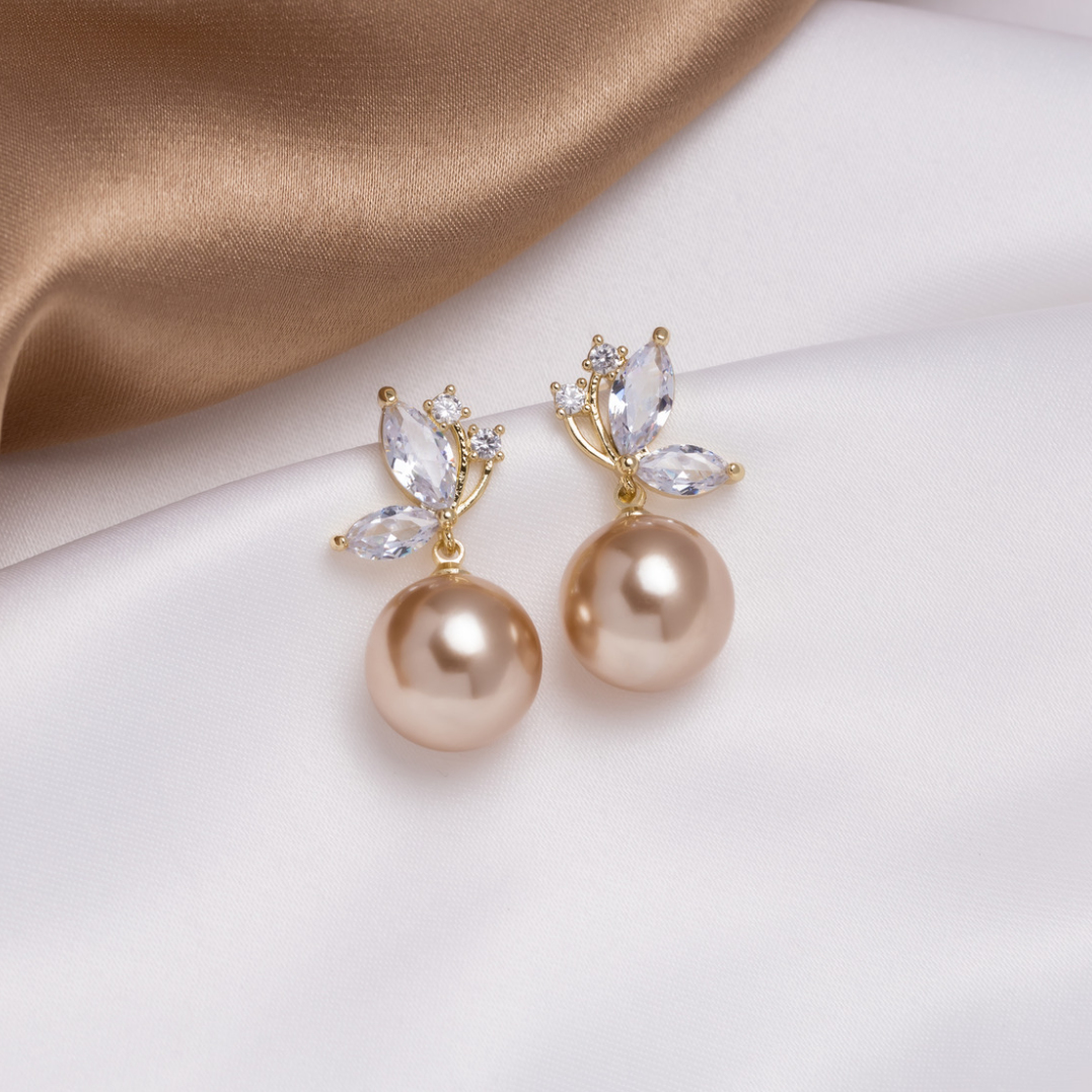 Crystal Butterfly & Pearl Taupe Earrings