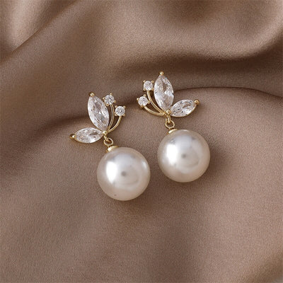 Crystal Butterfly & White Pearl Earrings - Beautiful Earth Boutique