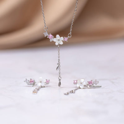 Crystal Cherry Blossom Earrings & Necklace Set - Beautiful Earth Boutique