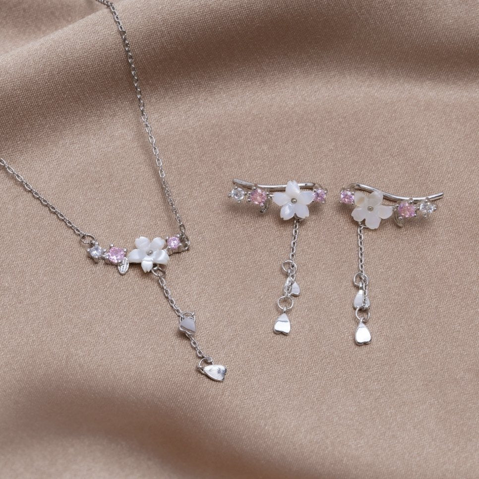 Crystal Cherry Blossom Earrings & Necklace Set - Beautiful Earth Boutique