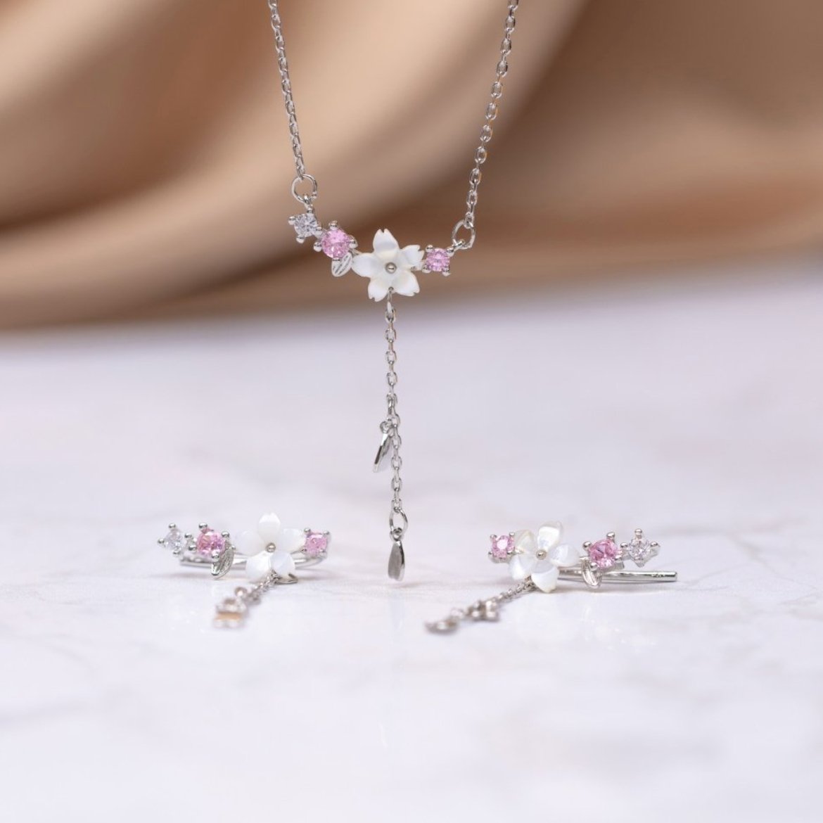 Crystal Cherry Blossom Necklace - Beautiful Earth Boutique