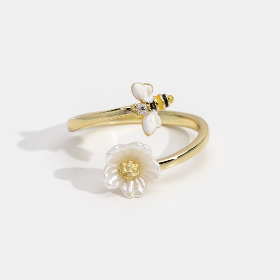 Crystal Honeybee Flower Ring - Beautiful Earth Boutique