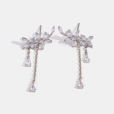 Crystal Rose Gold Flower Tassel Earrings - Beautiful Earth Boutique