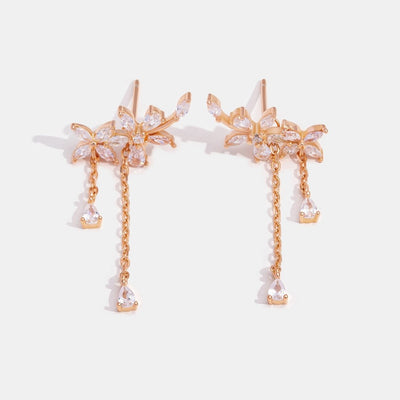Crystal Rose Gold Flower Tassel Earrings - Beautiful Earth Boutique
